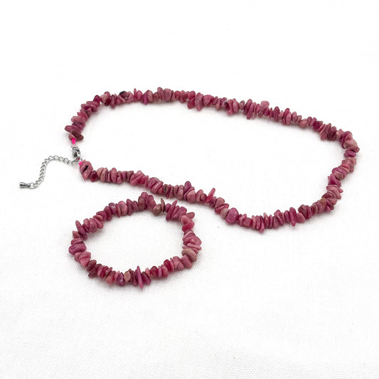 Bracelet Collier Pierre Naturelle Quartz Fraise