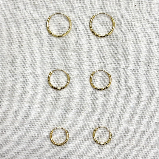 Boucles D'Oreilles Argent 925 Doré Créoles Fines / 6 paires