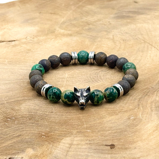 Bracelet Homme Pierre Naturelle Acier Inoxydable Blanc
