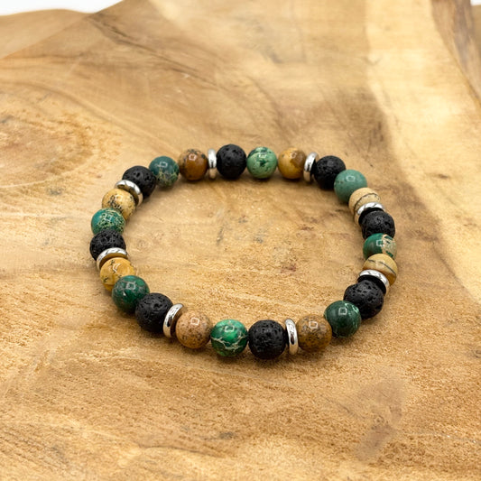 Bracelet Homme Pierre Naturelle Acier Inoxydable Blanc