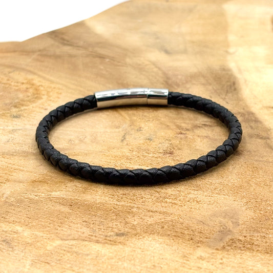 Bracelet Homme Acier inoxydable Cuir Tressé