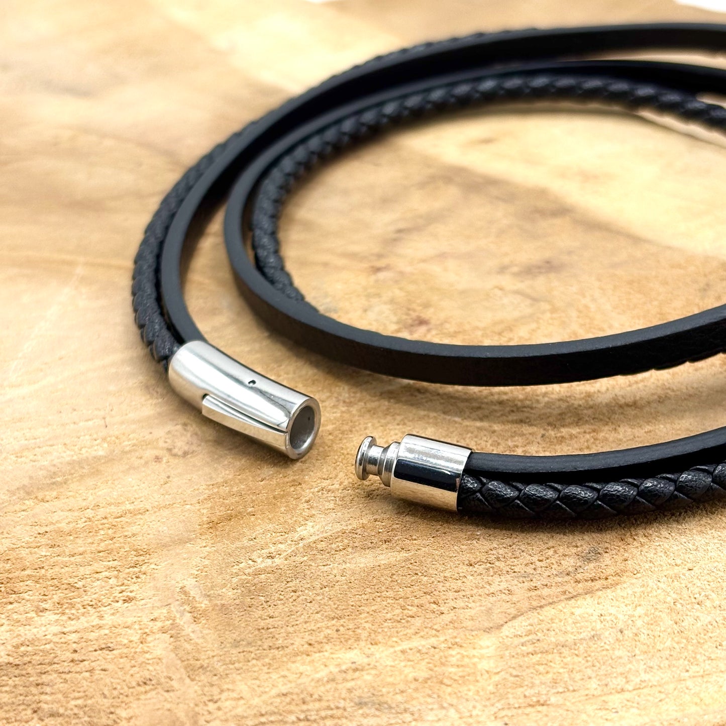 Bracelet Homme Acier Inoxydable Cuir Tressé