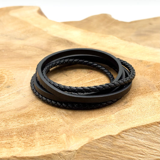 Bracelet Homme Acier Inoxydable Cuir Tressé