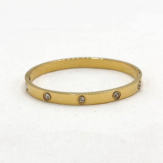 Bracelet Jonc Acier Inoxydable Doré Strass
