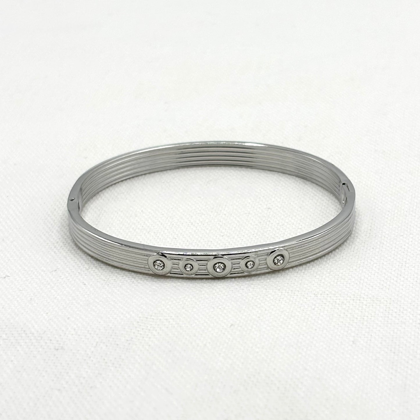 Bracelet Acier Inoxydable Blanc Strié Strass