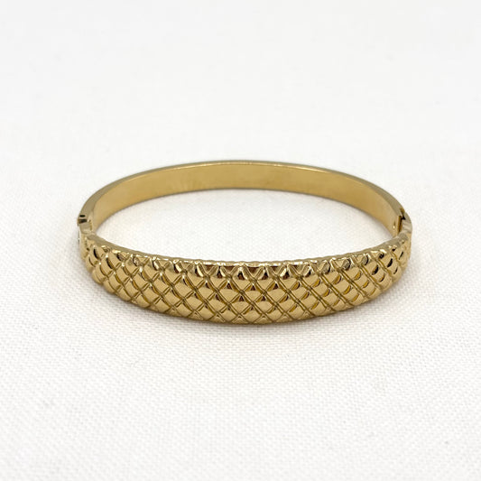 Bracelet Jonc Acier Inoxydable Doré Gravure Losange