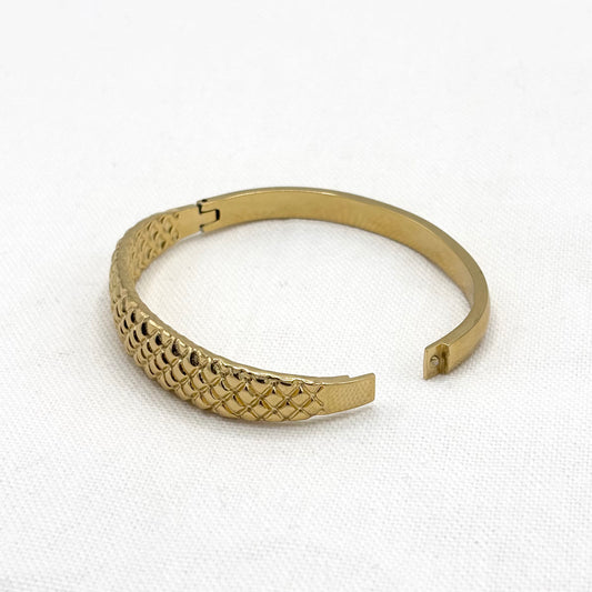 Bracelet Jonc Acier Inoxydable Doré Gravure Losange