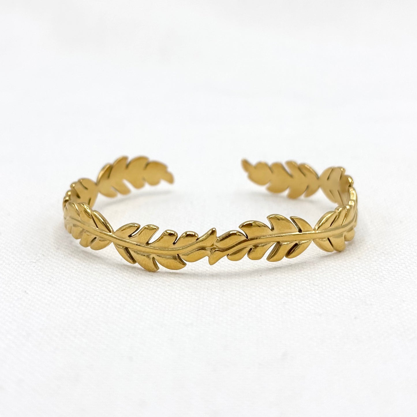 Bracelet Manchette Acier Inoxydable Doré Feuilles