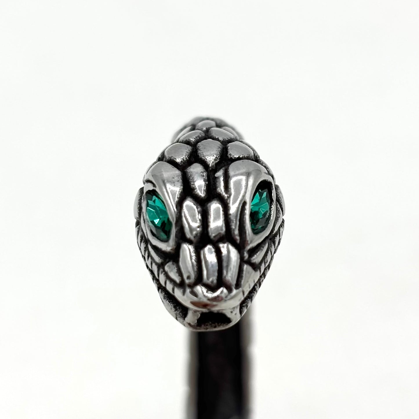 Bracelet Serpent Yeux Verts Acier Inoxydable Blanc