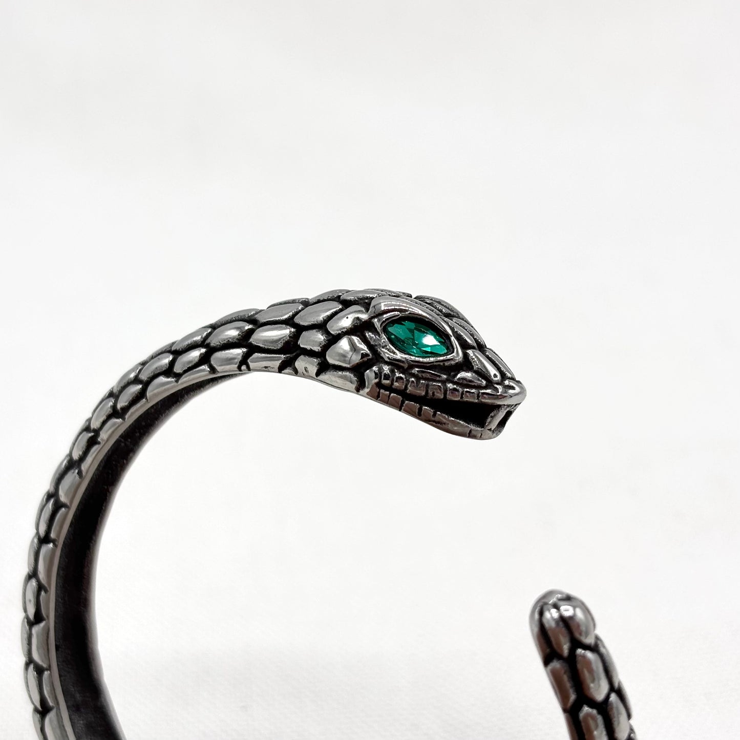 Bracelet Serpent Yeux Verts Acier Inoxydable Blanc