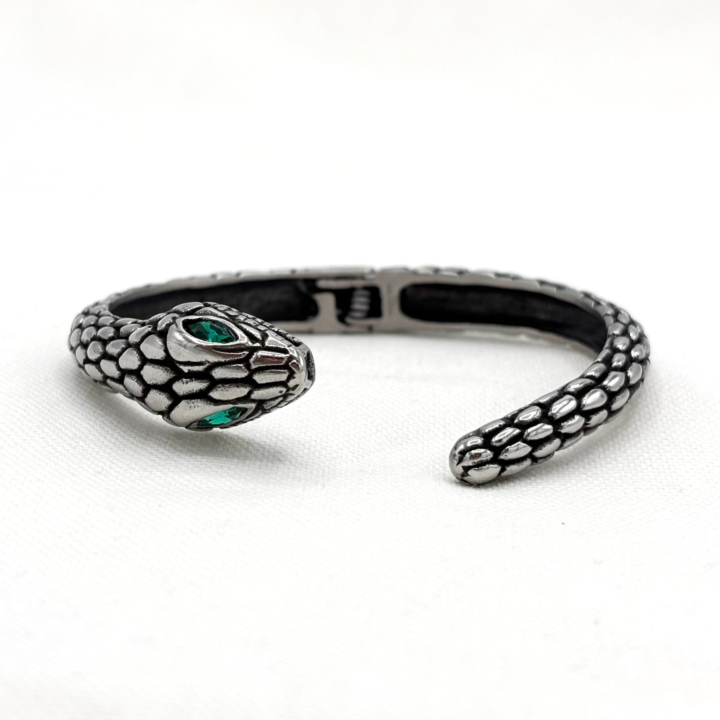 Bracelet Serpent Yeux Verts Acier Inoxydable Blanc