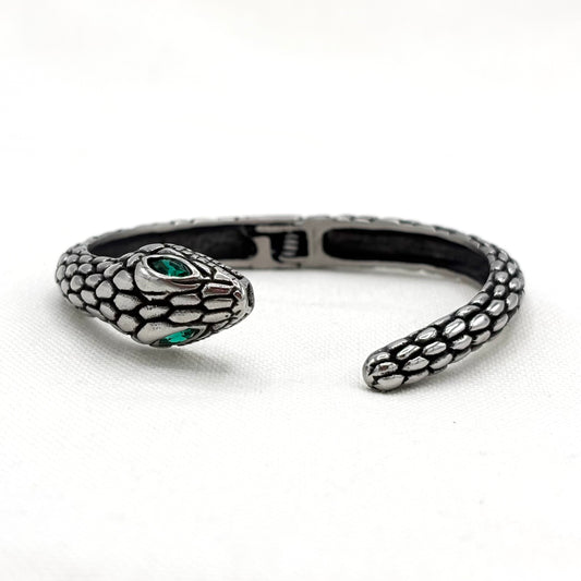 Bracelet Serpent Yeux Verts Acier Inoxydable Blanc
