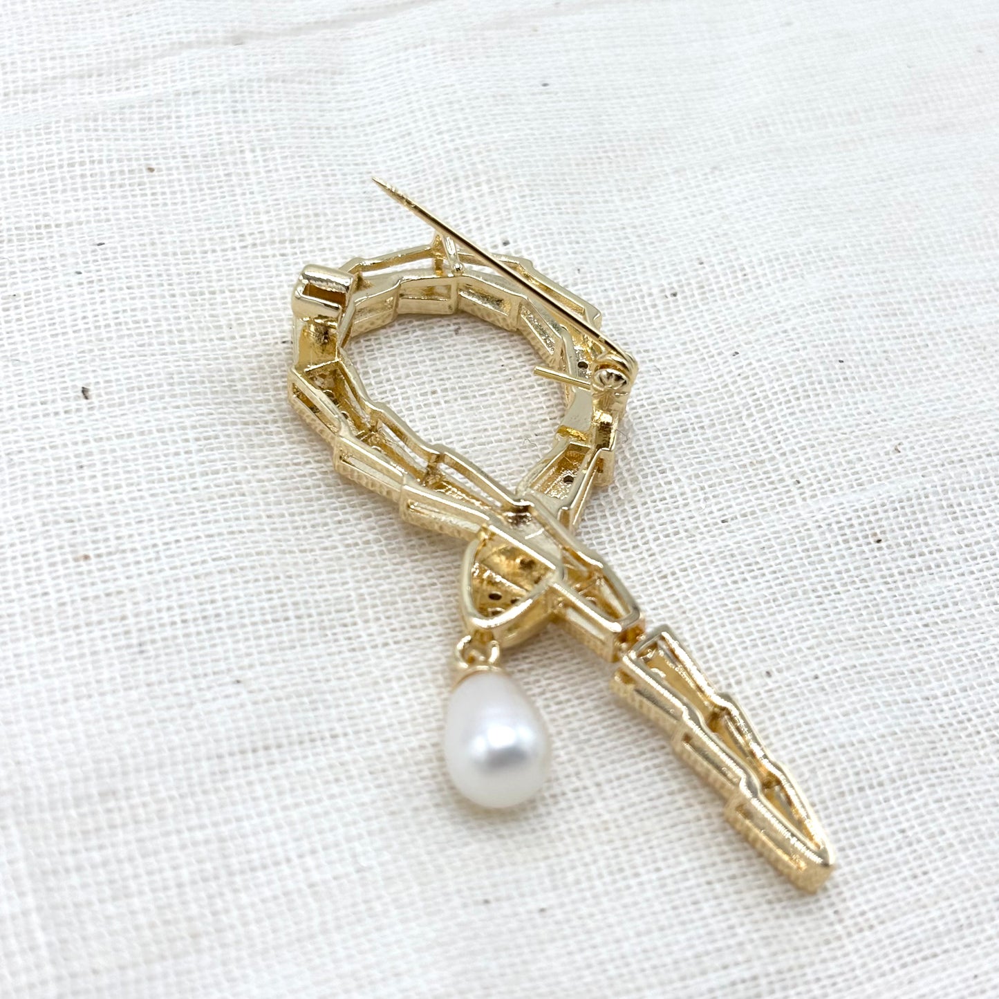 Broche Serpent Strass Perle Acier Inoxydable Doré
