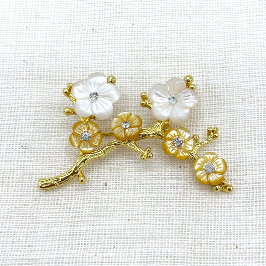 Broche Fleurs Strass Acier Inoxydable Doré