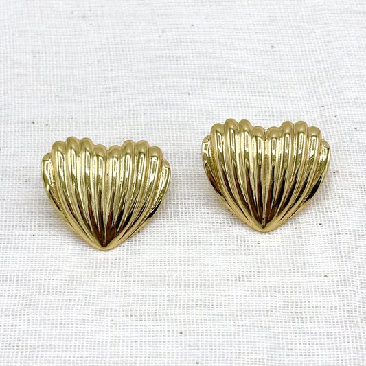 Boucles D'Oreilles Coquillage Cœur Acier Inoxydable Doré