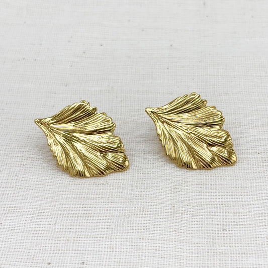 Boucles D'Oreilles Feuille Acier Inoxydable Doré