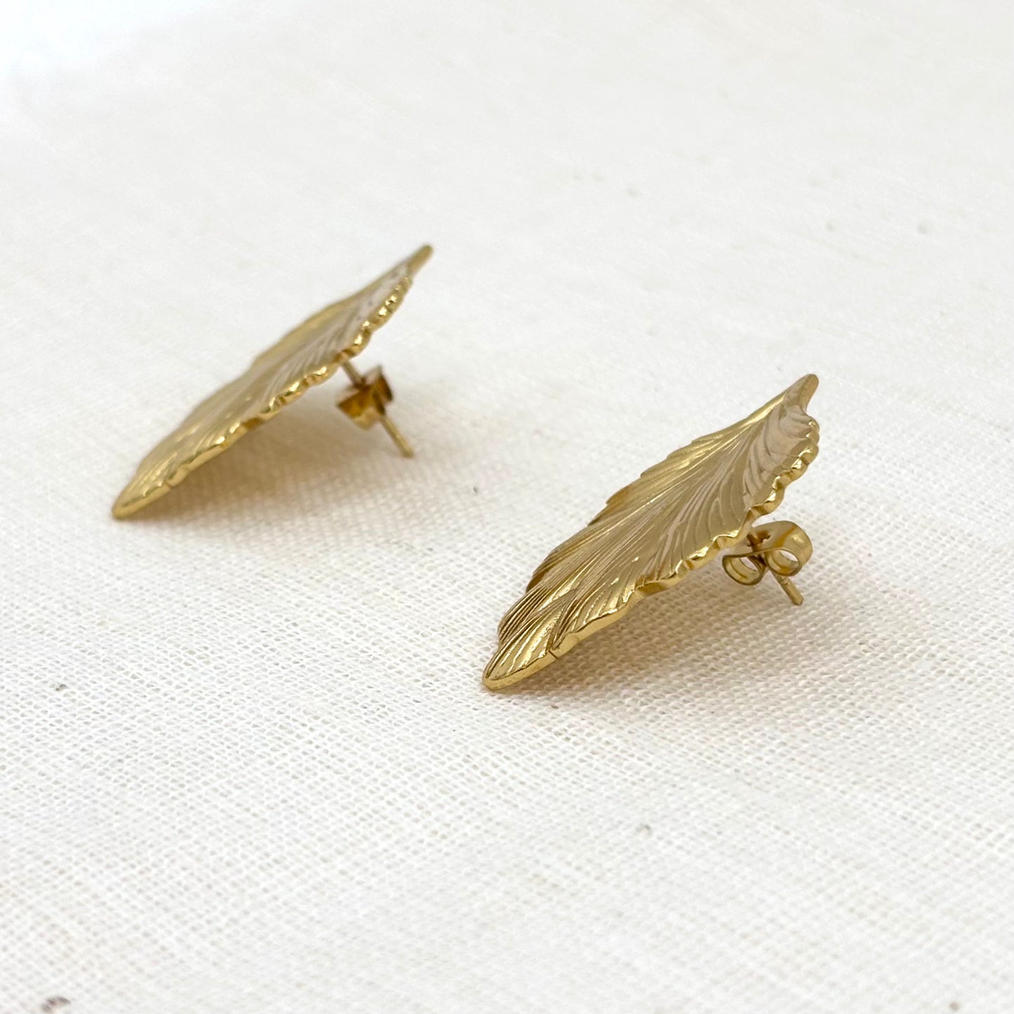 Boucles D'Oreilles Feuille Acier Inoxydable Doré