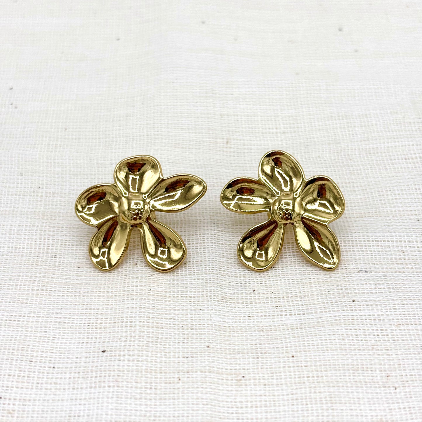 Boucles D'Oreilles Fleur Acier Inoxydable Doré