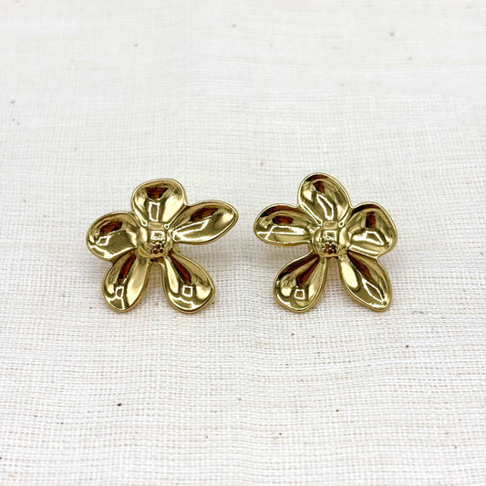 Boucles D'Oreilles Fleur Acier Inoxydable Doré