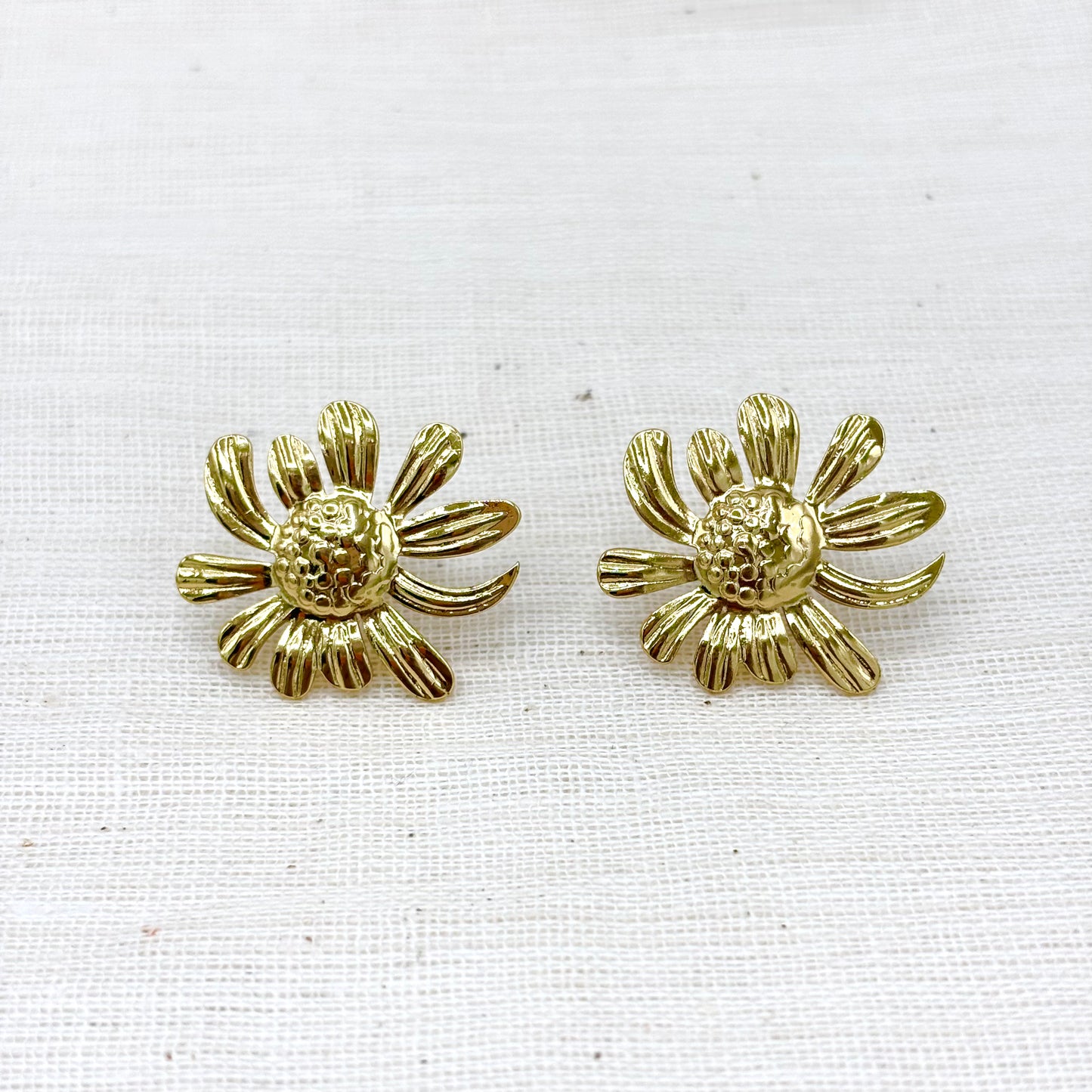 Boucles D'Oreilles Fleur Acier Inoxydable Doré