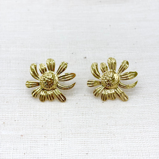 Boucles D'Oreilles Fleur Acier Inoxydable Doré