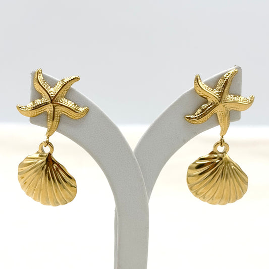 Boucles D'Oreilles Pendantes Acier Inoxydable Doré