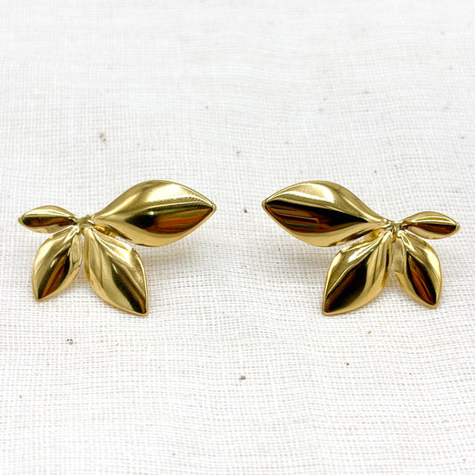 Boucles D'Oreilles Feuille Acier Inoxydable Doré