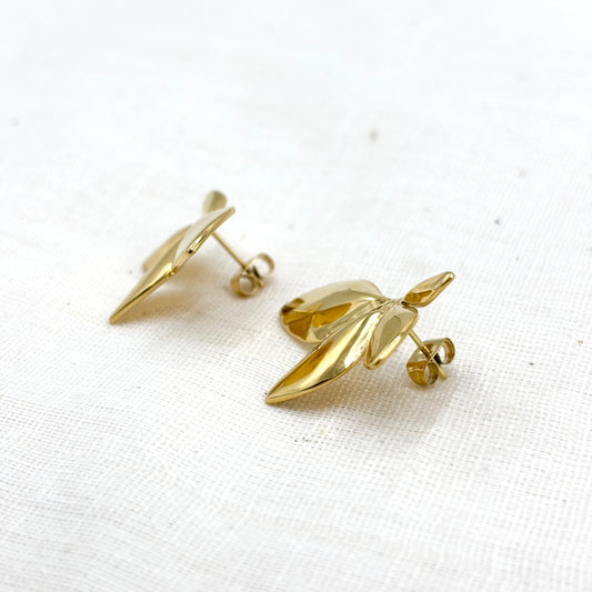 Boucles D'Oreilles Feuille Acier Inoxydable Doré