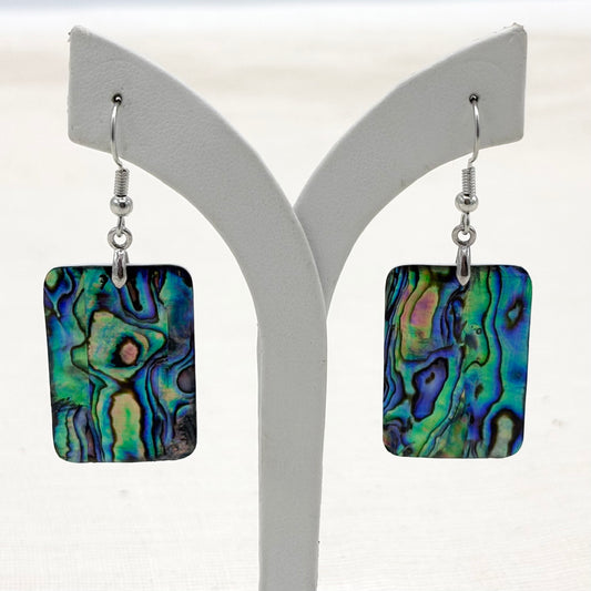 Boucles D'Oreilles Rectangle Nacre Abolone Laiton