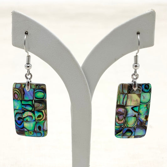 Boucles D'Oreilles Rectangle Nacre Abalone Laiton