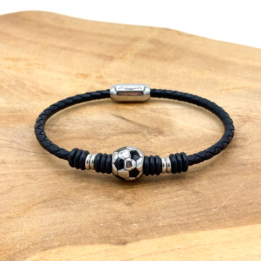 Bracelet Homme Cuir Acier Inoxydable Football