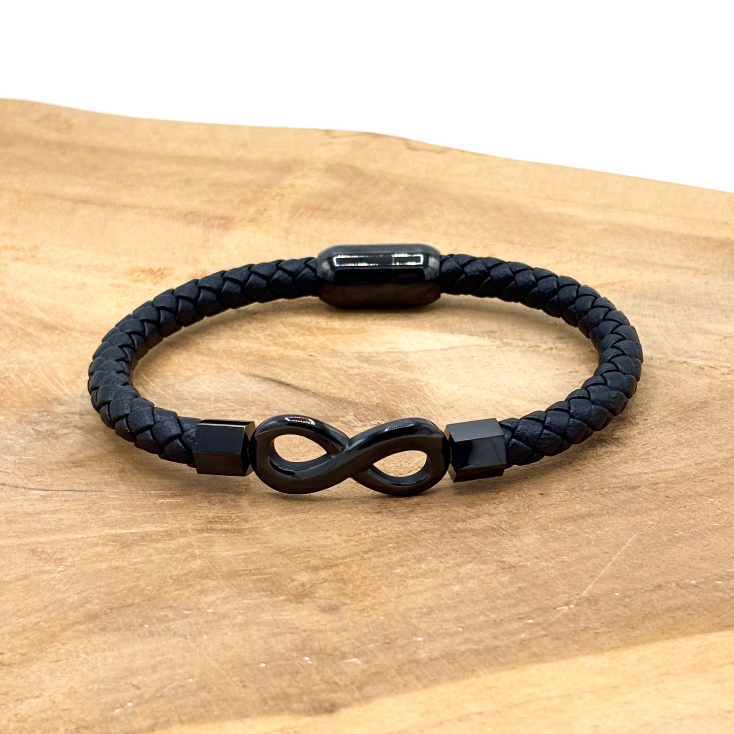 Bracelet Homme Cuir Acier Inoxydable Infini