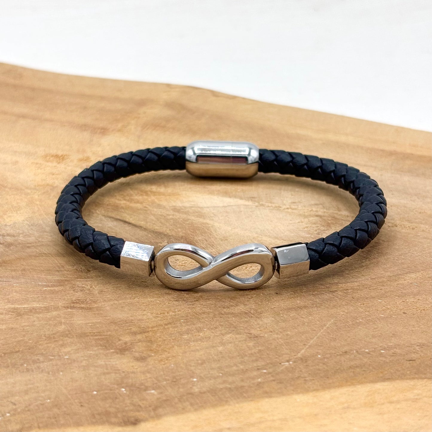 Bracelet Homme Cuir Acier Inoxydable Infini