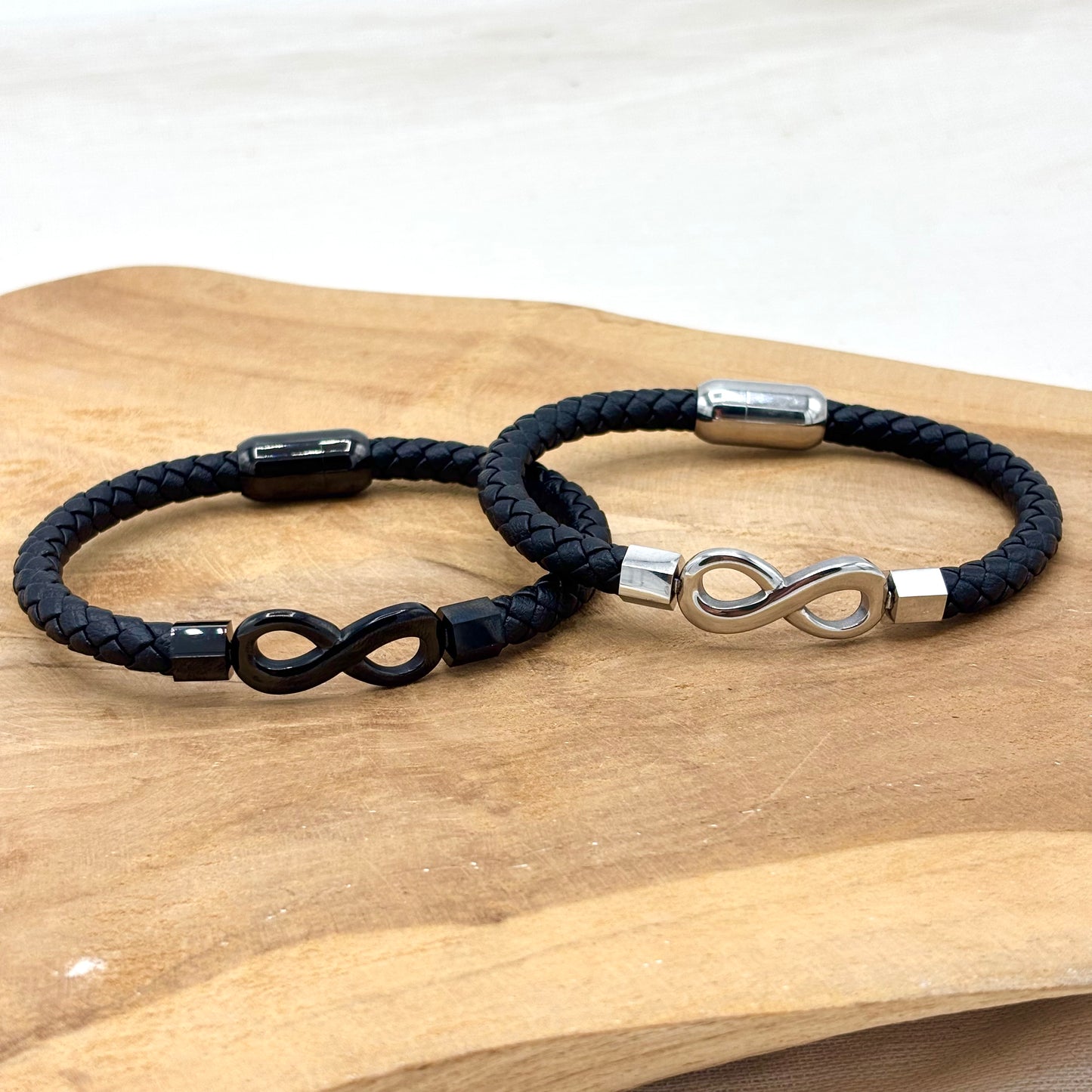 Bracelet Homme Cuir Acier Inoxydable Infini