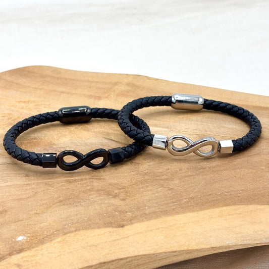 Bracelet Homme Cuir Acier Inoxydable Infini