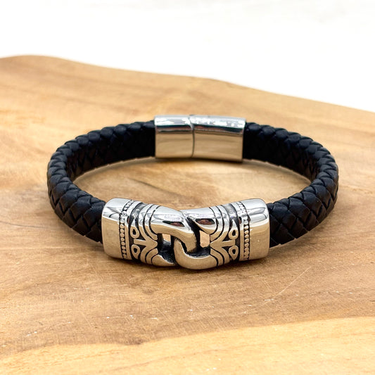 Bracelet Homme Cuir Acier Inoxydable Chaînes