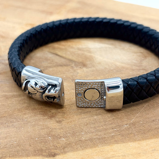 Bracelet Homme Cuir Acier Inoxydable