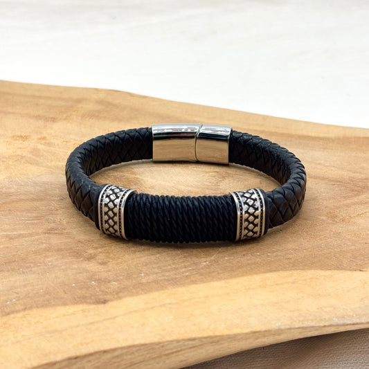 Bracelet Homme Cuir Acier Inoxydable