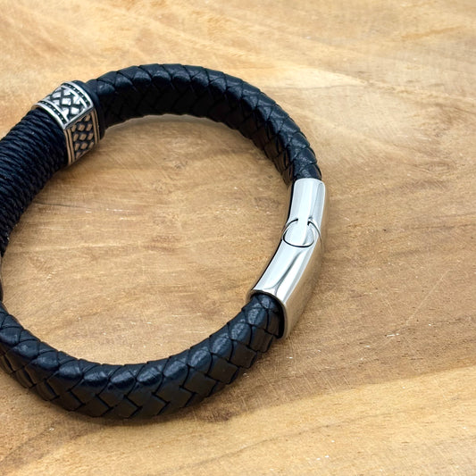 Bracelet Homme Cuir Acier Inoxydable