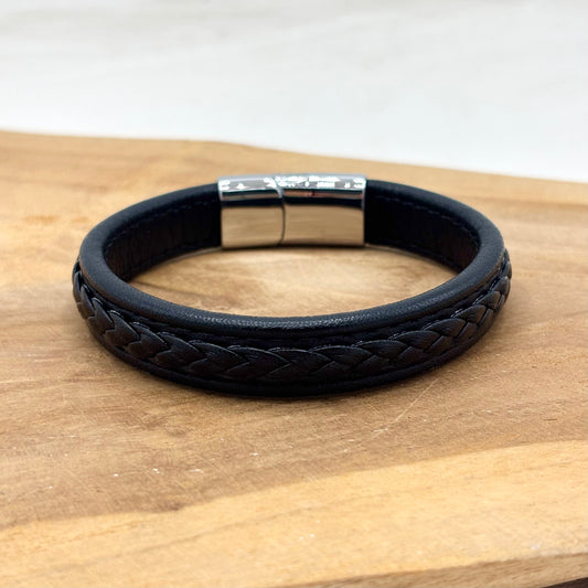 Bracelet Homme Cuir Acier Inoxydable