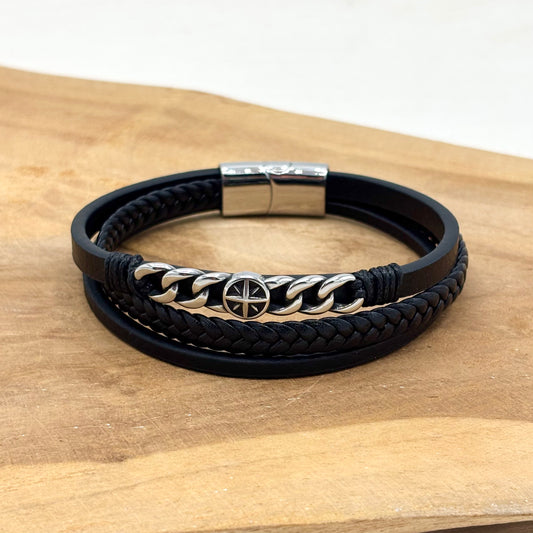 Bracelet Homme Cuir Acier Inoxydable