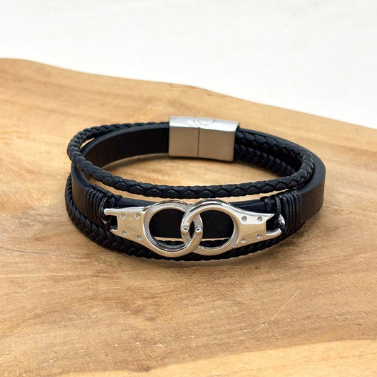 Bracelet Homme Cuir Acier Inoxydable Chaînes