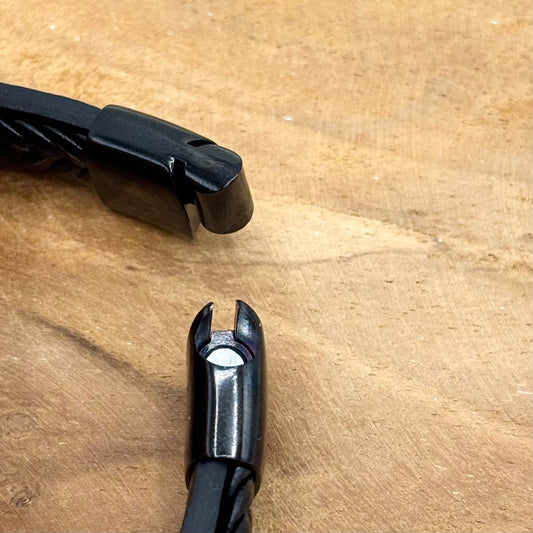 Bracelet Homme Cuir Acier Inoxydable Pierre Naturelle Croix