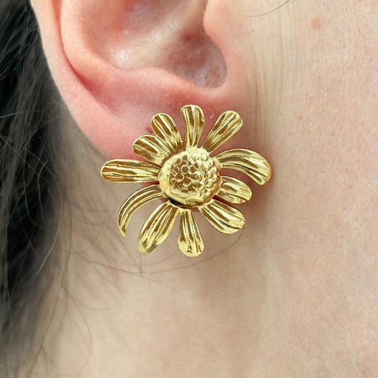 Boucles D'Oreilles Fleur Acier Inoxydable Doré