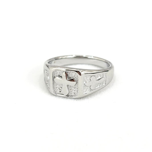 Bague Chevalière Carré Acier Inoxydable Croix