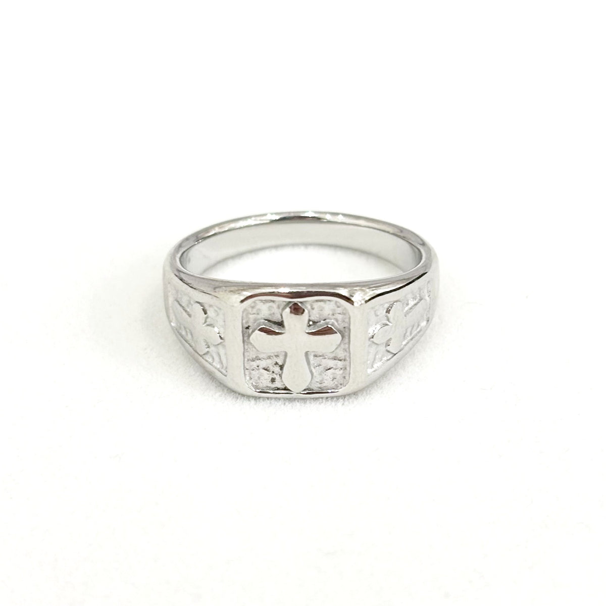 Bague Chevalière Carré Acier Inoxydable Croix