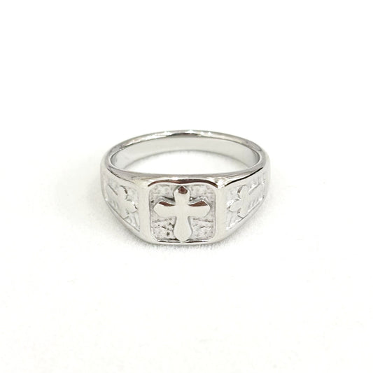 Bague Chevalière Carré Acier Inoxydable Croix