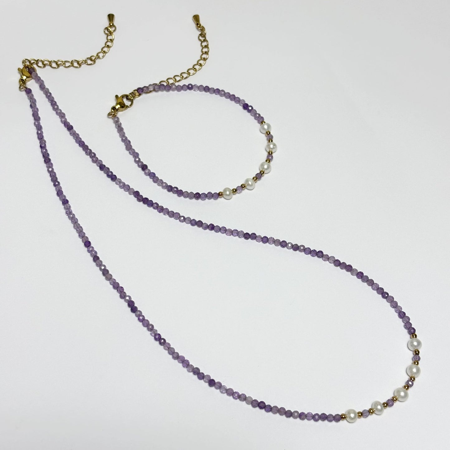 Collier Bracelet Pierre Naturelle Perle D'Eau Douce