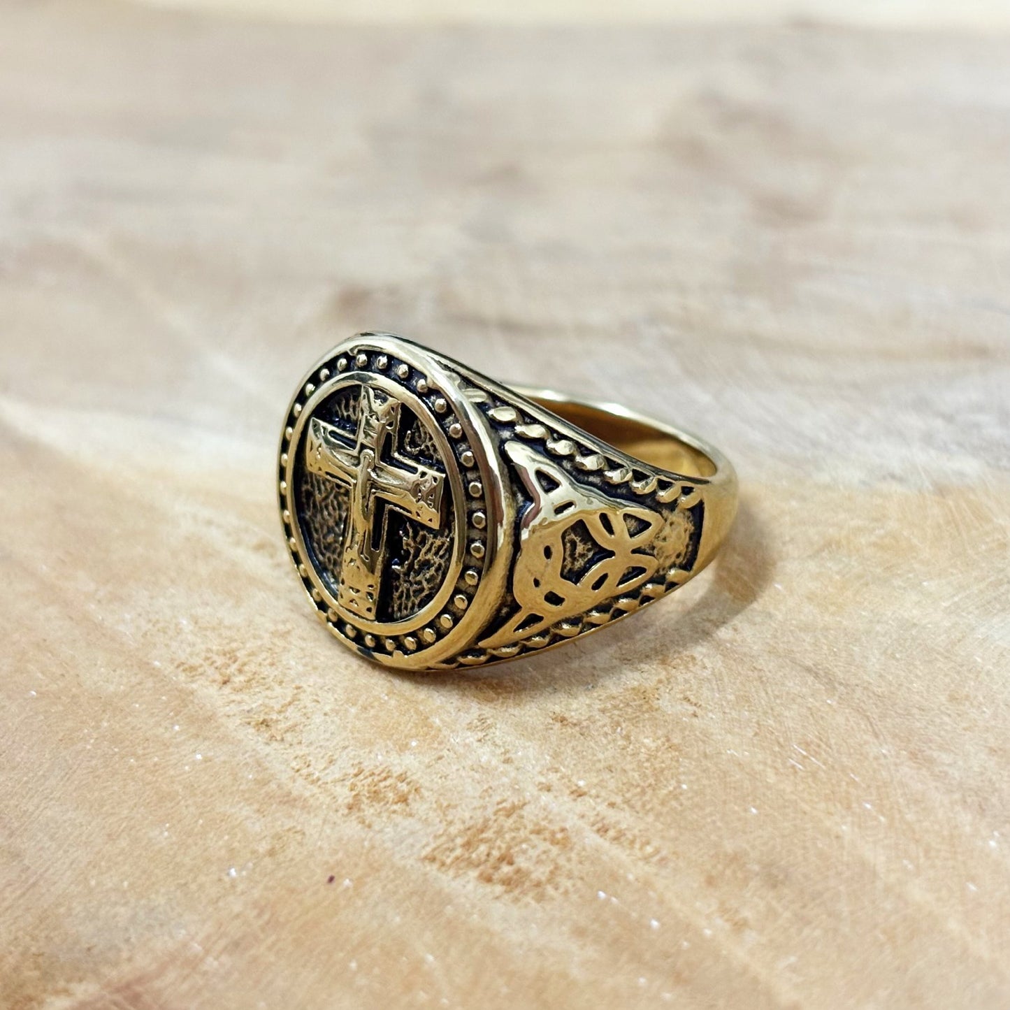 Bague Chevalière Acier Inoxydable Ronde Croix