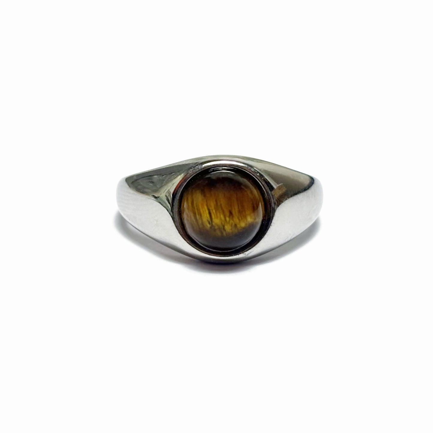 Bague Chevalière Pierre Naturelle Oeil De Tigre Acier Inoxydable
